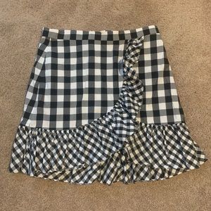 J crew, gingham ruffle skirt, size 10